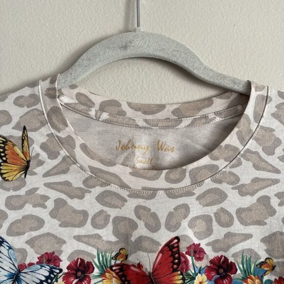 Johnny Was Womens Pima Cotton Animal Print Floral Butterfly T-Shirt Size Small - Picture 2 of 8